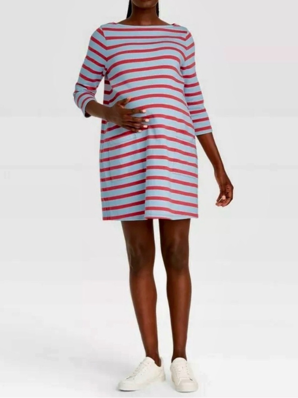 The Nines by HATCH Blue and Red Striped Maternity Dress